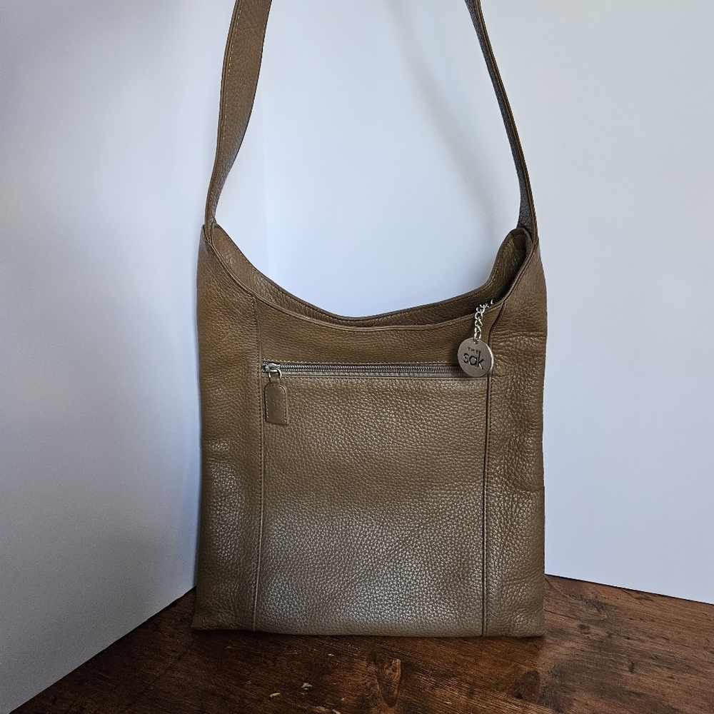 The Sak Pure Leather Light Brown Taupe Pebbled Leather Shoulder Bag Purse